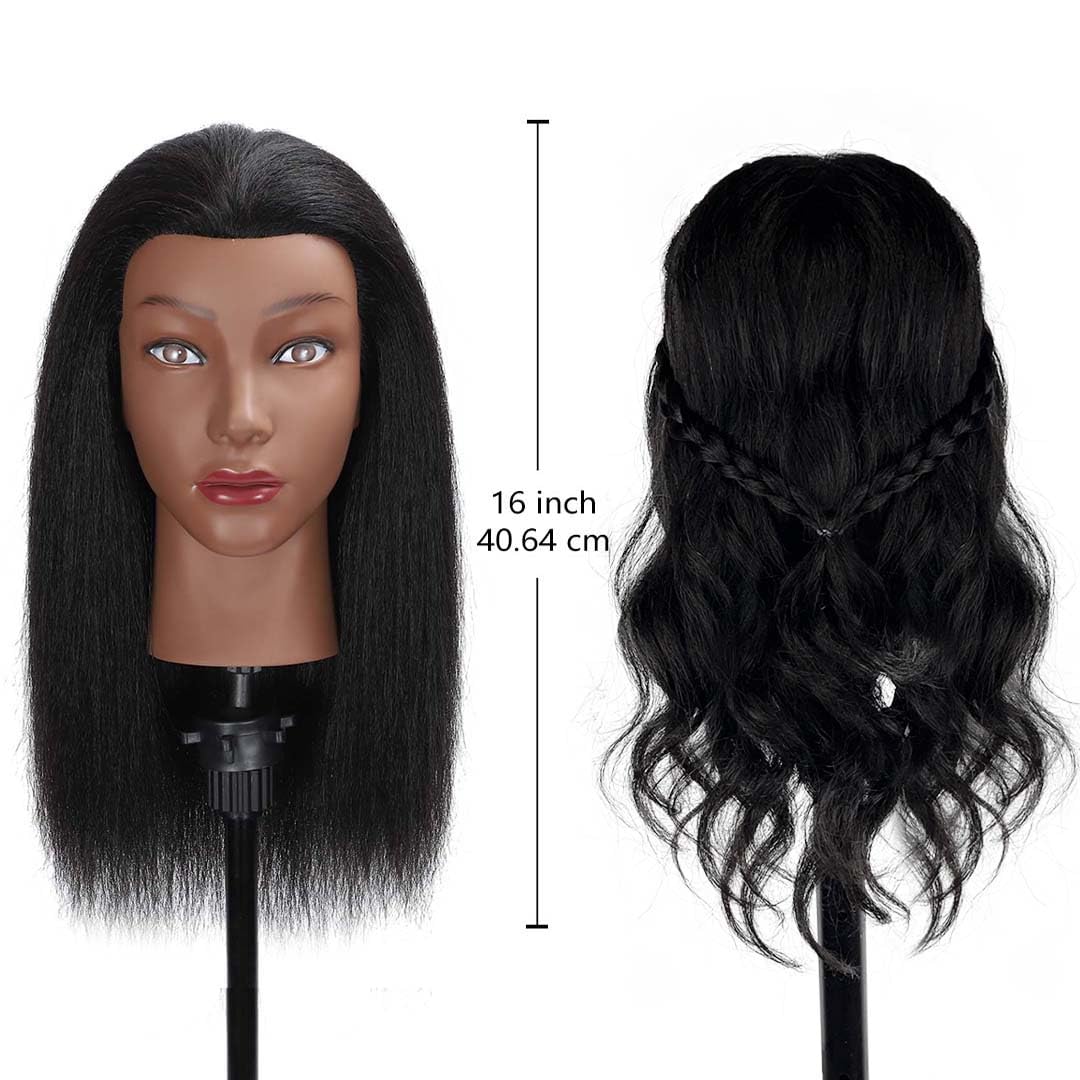 16 Inch MQHIHI Human Hair Mannequin Head for Cosmetology Practice Braiding - Image 4