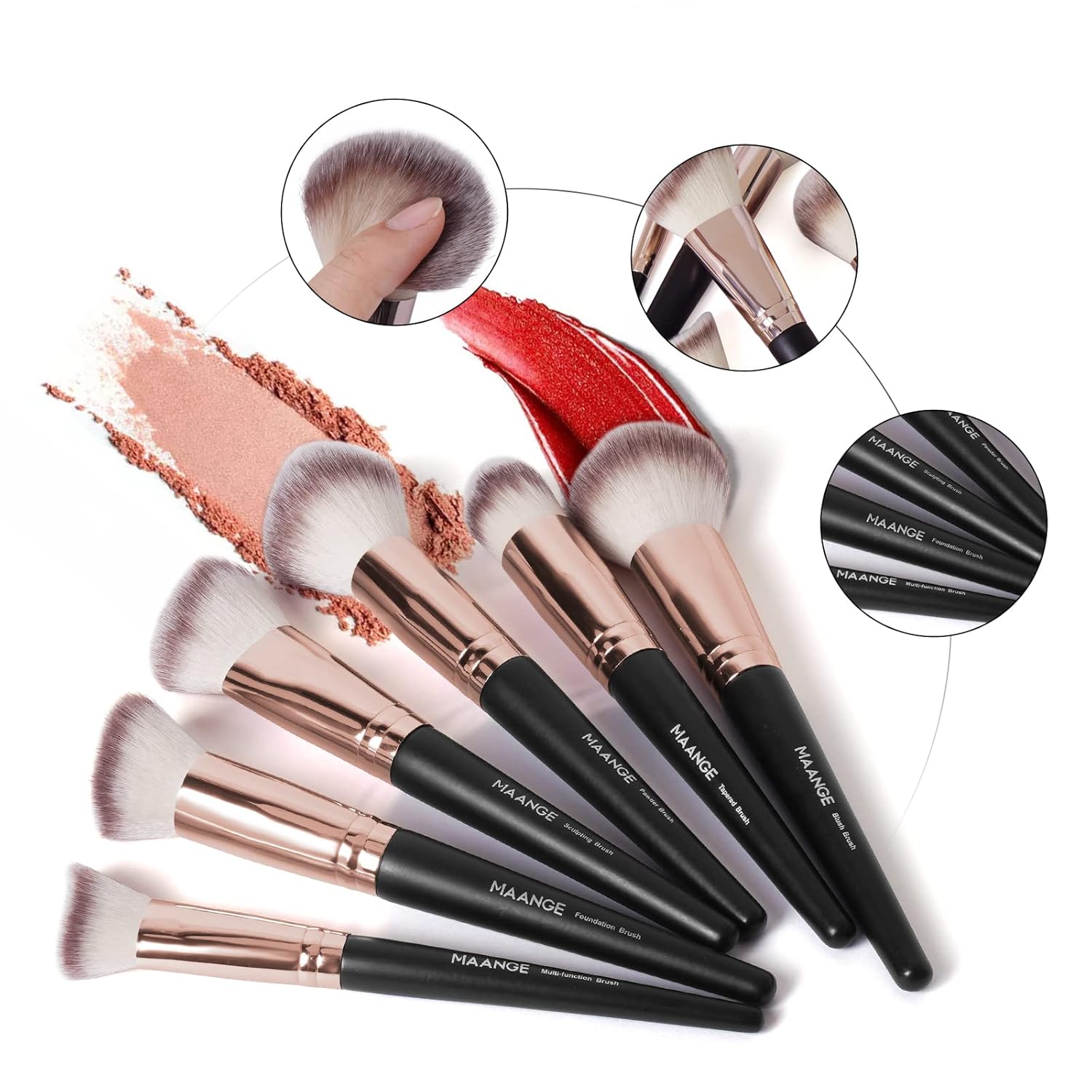 MAANGE 18 Pcs Professional Makeup Brush Set with Case, Coffee Color, Premium Synthetic Foundation and Eyeshadow Brushes - Image 8