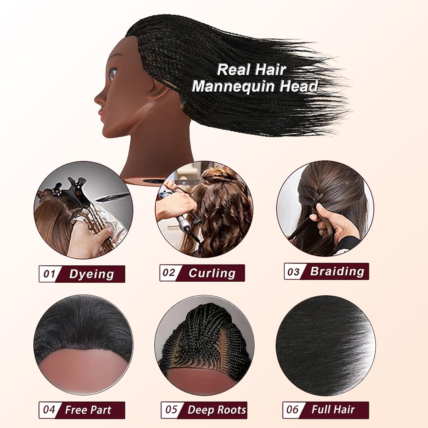 14 Inch Human Hair Mannequin Head for Braiding Practice Realistic Skin Tone Styling Training Head Cosmetology Students Salons Tangle-Free Reusable Hair Training Head - Image 4