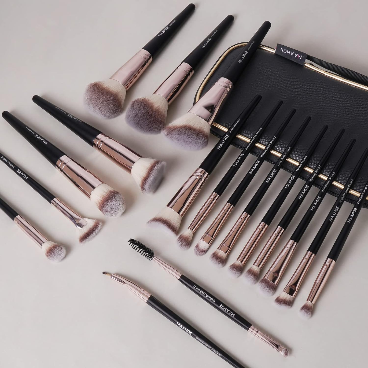 MAANGE 18 Pcs Professional Makeup Brush Set with Case, Coffee Color, Premium Synthetic Foundation and Eyeshadow Brushes - Image 5