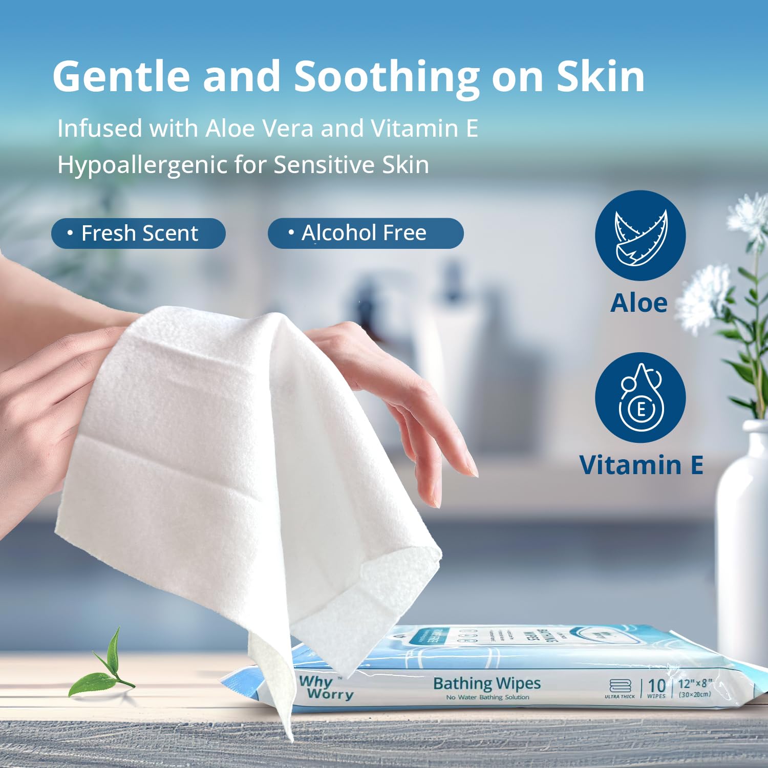 WhyWorry Ultra Thick Rinse Free Adult Bathing Wipes 50 Count Large 8" x 12" Fresh Scent - Image 4