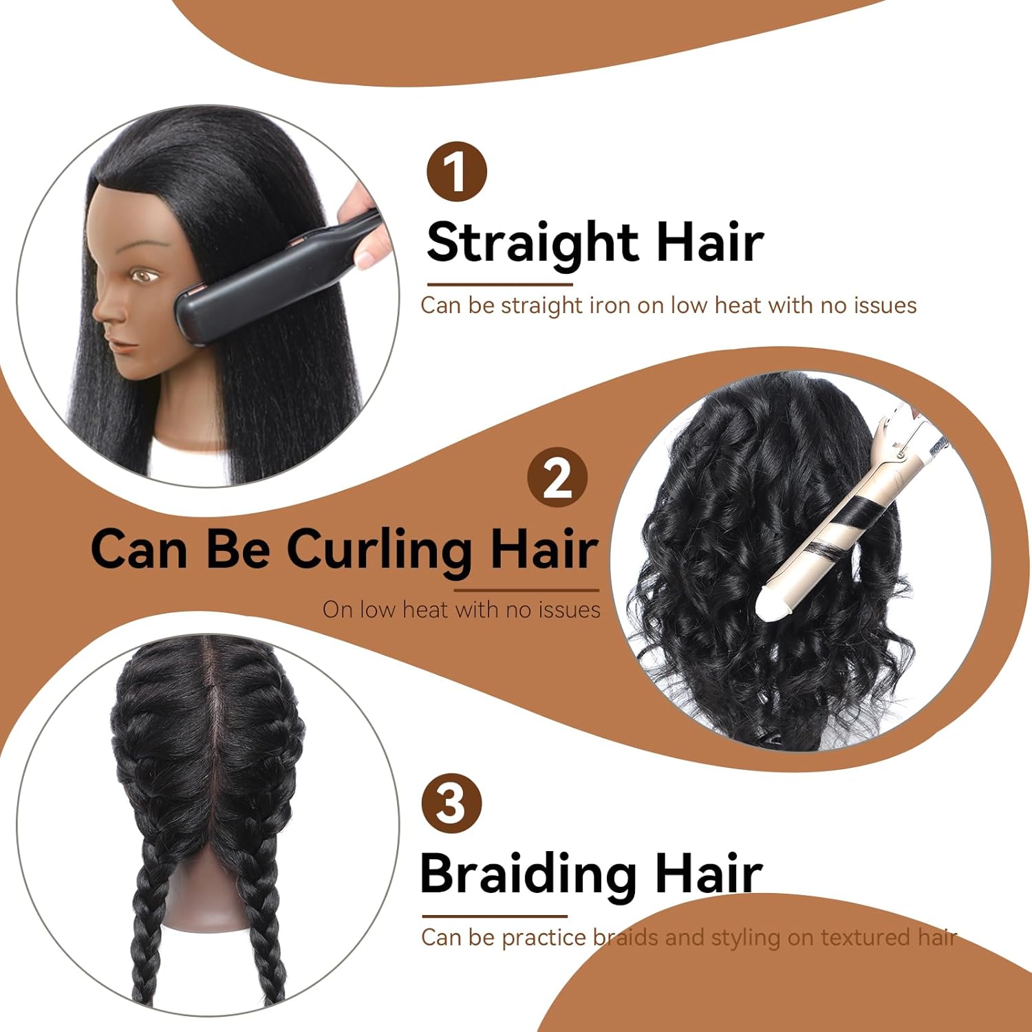 14 Inch Human Hair Mannequin Head for Braiding Practice Realistic Skin Tone Styling Training Head Cosmetology Students Salons Tangle-Free Reusable Hair Training Head - Image 3