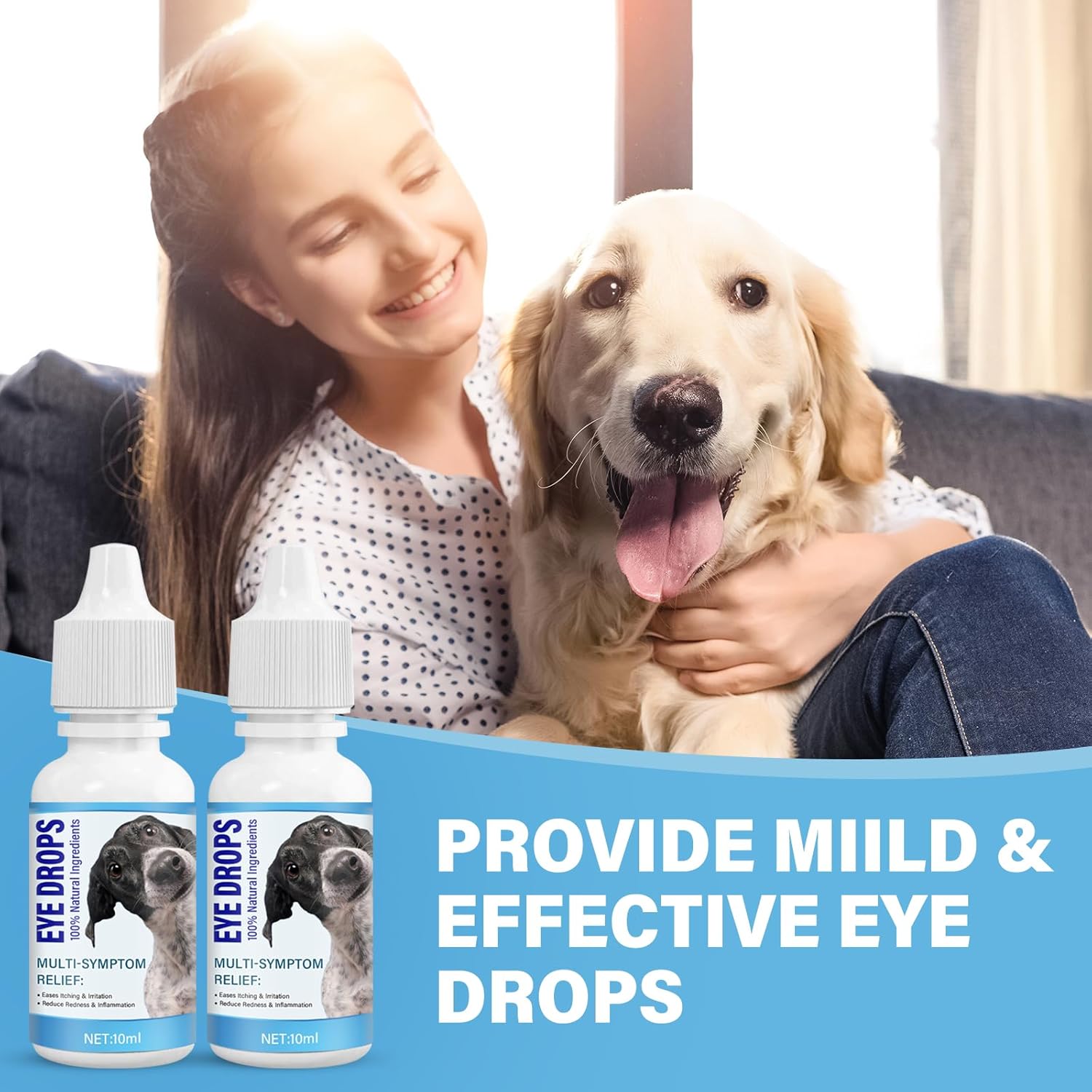 Dog Eye Drops, Pet Eye Drops for Dogs and Cats to Relieve Dry Eyes, Red Eyes and Itchy Eyes, Long Lasting Hydration, Gentle for Pets - Image 2