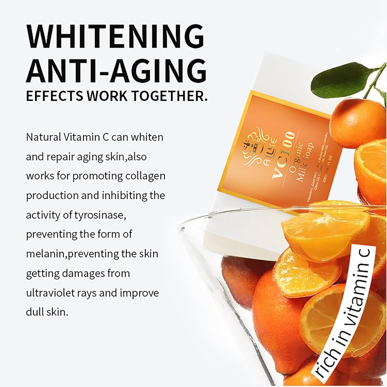 AILKE Organic Vitamin C Brightening Soap 7oz Pack of 5 with Shea Butter Goat Milk for Anti-Aging Wrinkle Reduction - Image 3