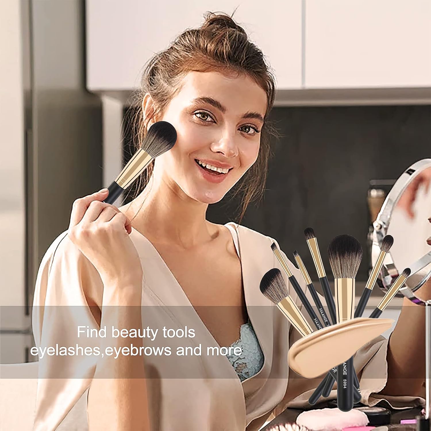 MAANGE 10 Pcs Professional Makeup Brush Set with Travel Case, Includes Sponge and Cleaner Black Gold - Image 7