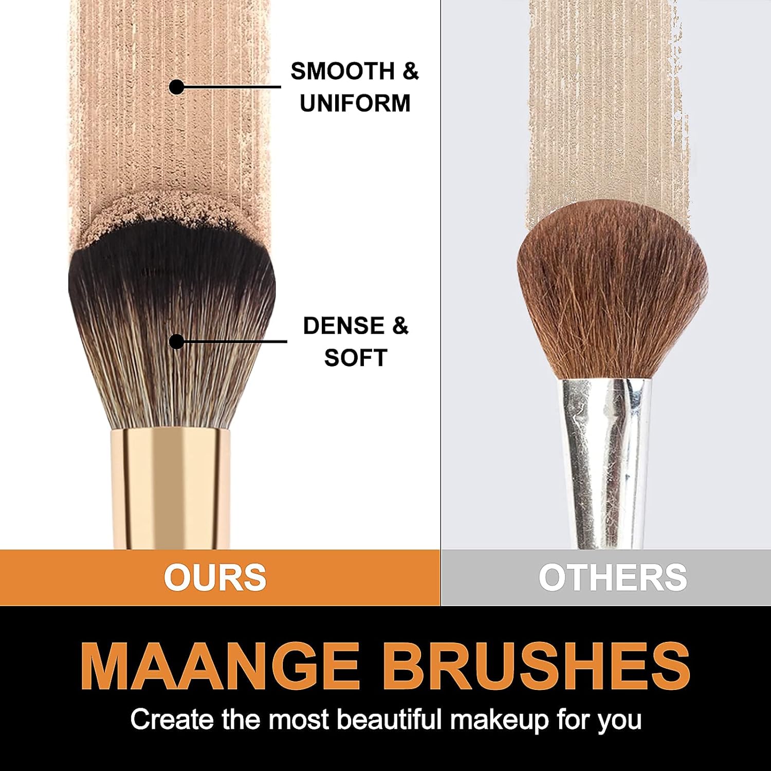 MAANGE 10 Pcs Professional Makeup Brush Set with Travel Case, Includes Sponge and Cleaner Black Gold - Image 3
