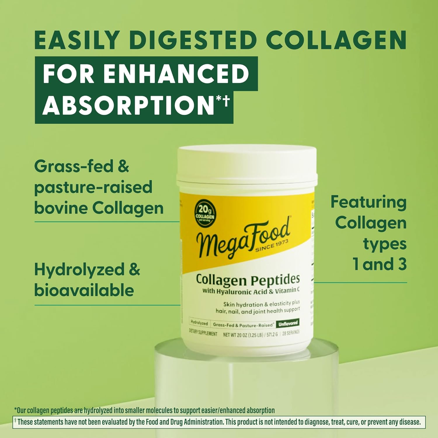 MegaFood Collagen Peptides for Women & Men - Unflavored Collagen Powder with Hyaluronic Acid & Vitamin C - Supports Skin Hair Nails & Joint Health - 20g Grass Fed Bovine Collagen - 20oz, 28 Servings - Image 4
