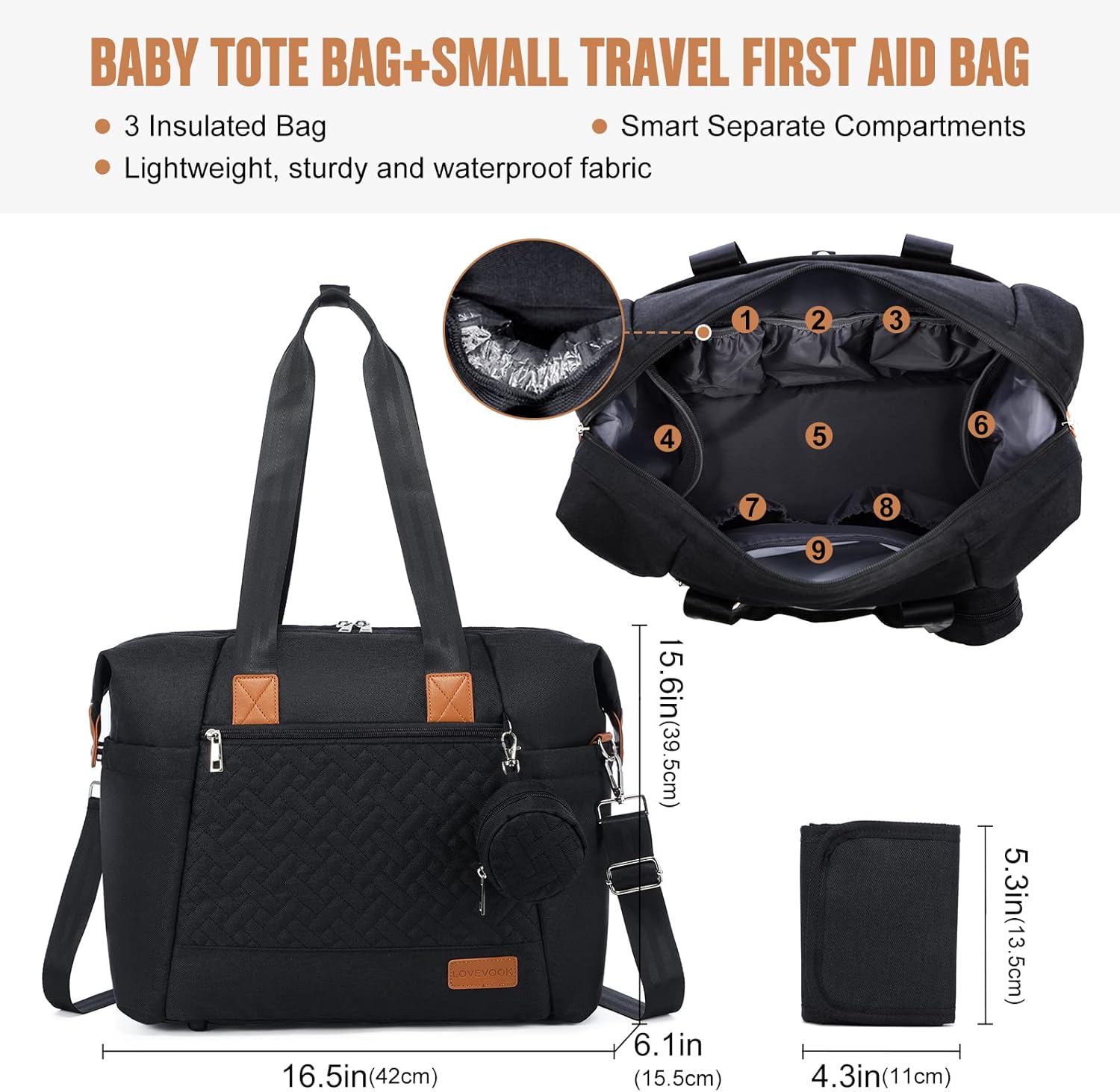 LOVEVOOK Waterproof Large Diaper Bag Tote for Travel with Included Changing Pad - Image 3