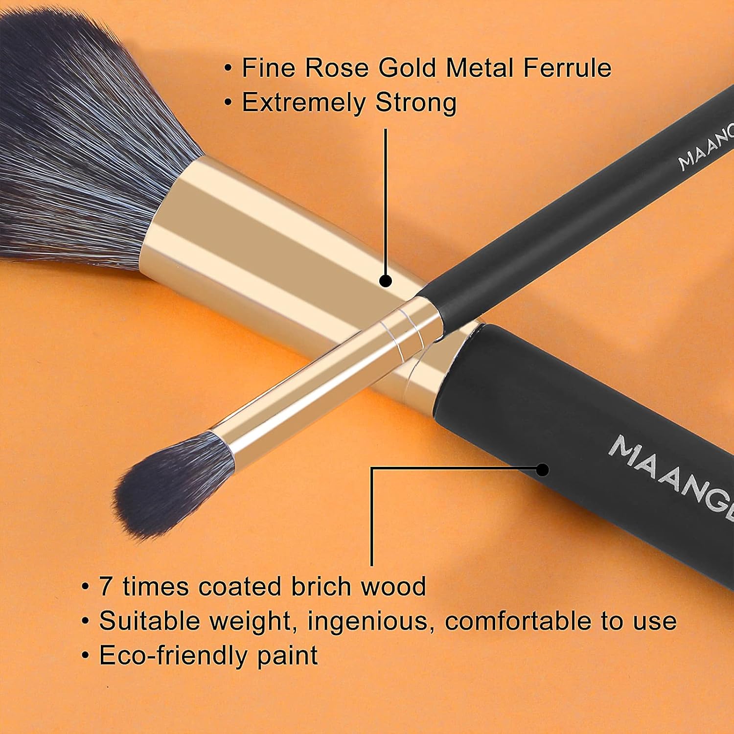 MAANGE 10 Pcs Professional Makeup Brush Set with Travel Case, Includes Sponge and Cleaner Black Gold - Image 5