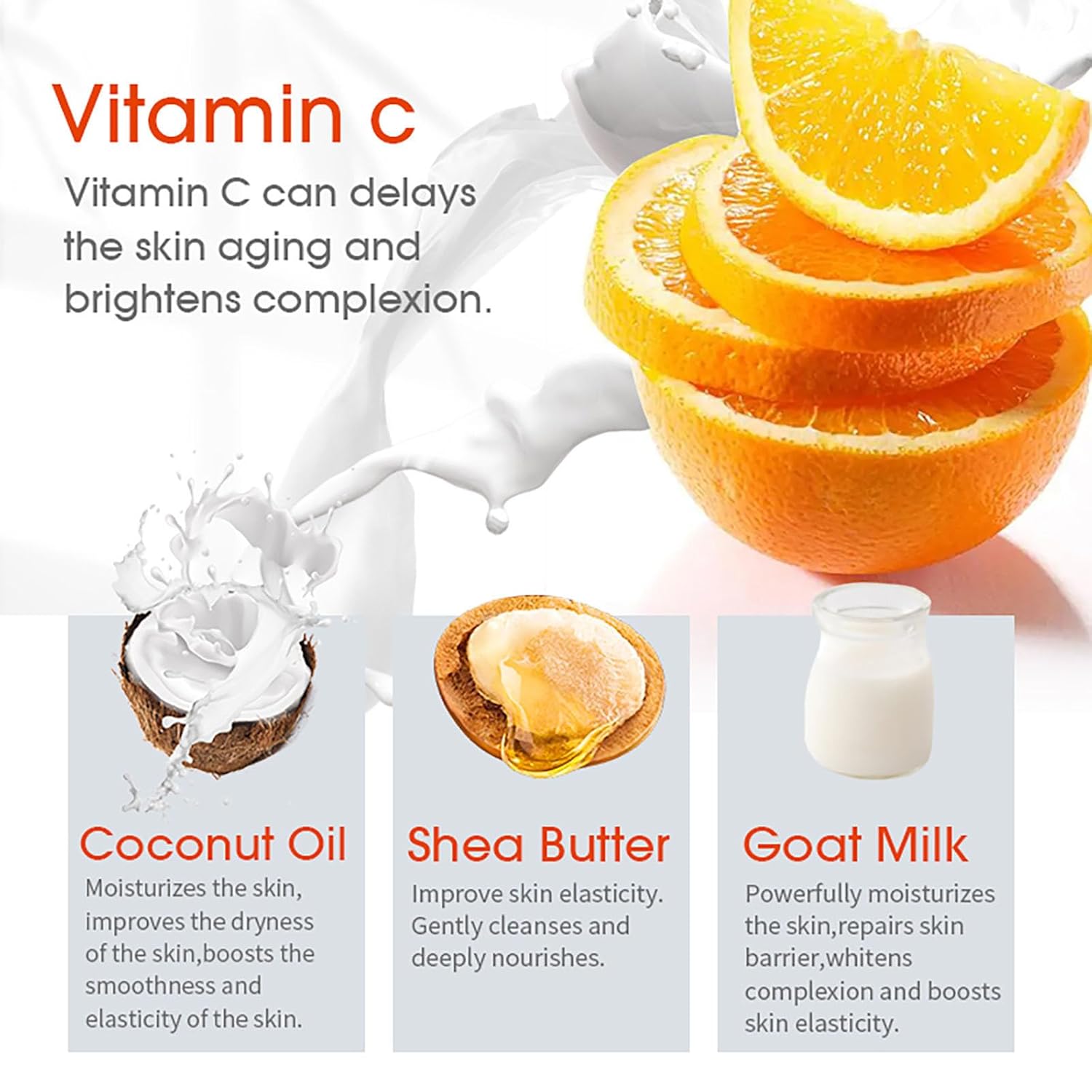 AILKE Organic Vitamin C Brightening Soap 7oz Pack of 5 with Shea Butter Goat Milk for Anti-Aging Wrinkle Reduction - Image 4