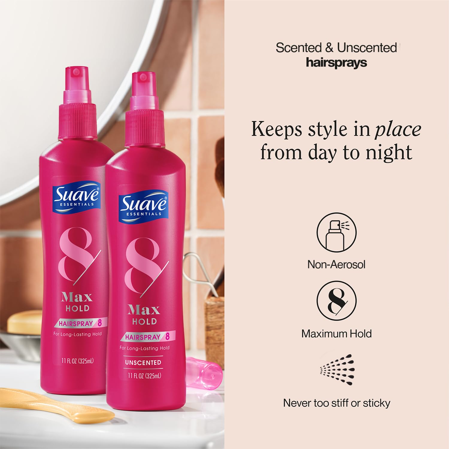Suave Max Hold Hairspray 2-Pack Unscented & Scented Non-Aerosol 11 Oz Each - Image 2