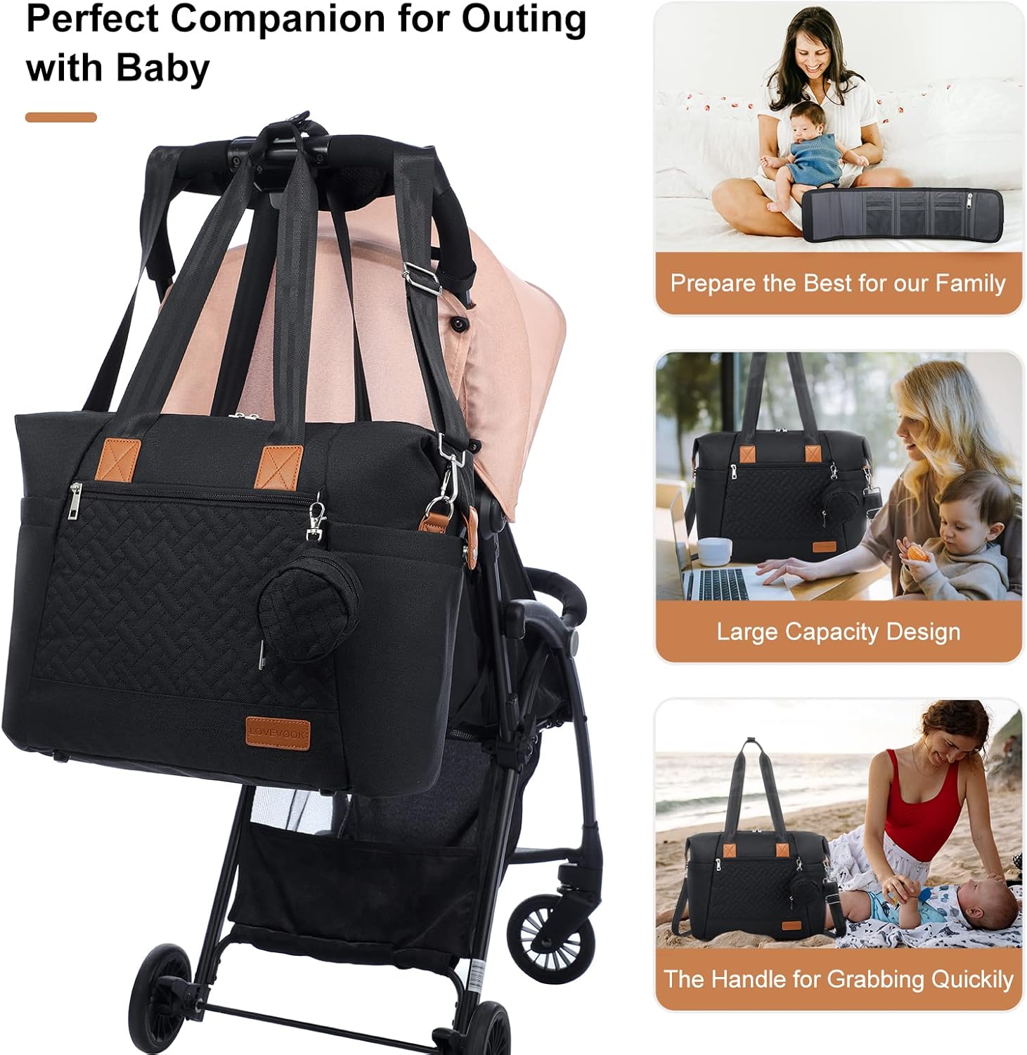 LOVEVOOK Waterproof Large Diaper Bag Tote for Travel with Included Changing Pad - Image 6