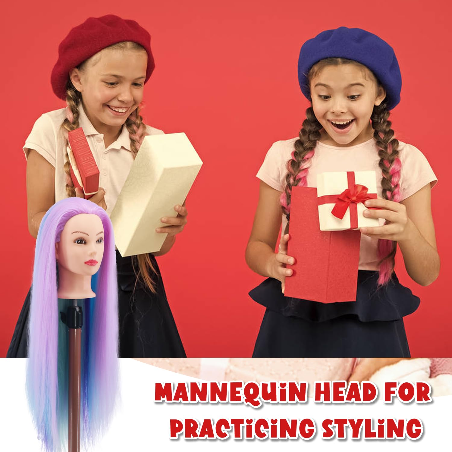 29 Inch Cosmetology Mannequin Head for Hair Styling Training Doll Head with Clamp Holder Cherry Blossom Four Colors - Image 5