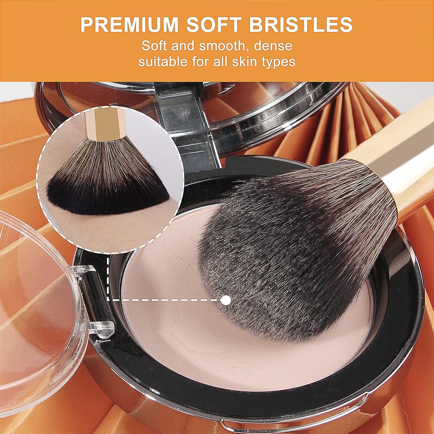 MAANGE 10 Pcs Professional Makeup Brush Set with Travel Case, Includes Sponge and Cleaner Black Gold - Image 4