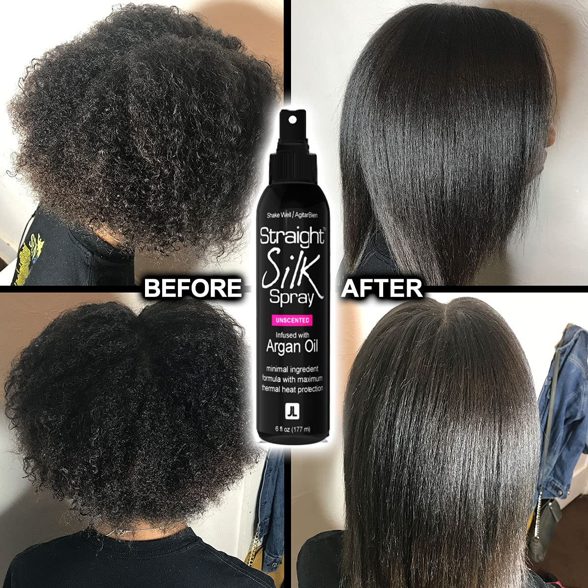 Unscented Straight Silk Spray with Argan Oil Hair Protector Detangler 6oz - Image 4