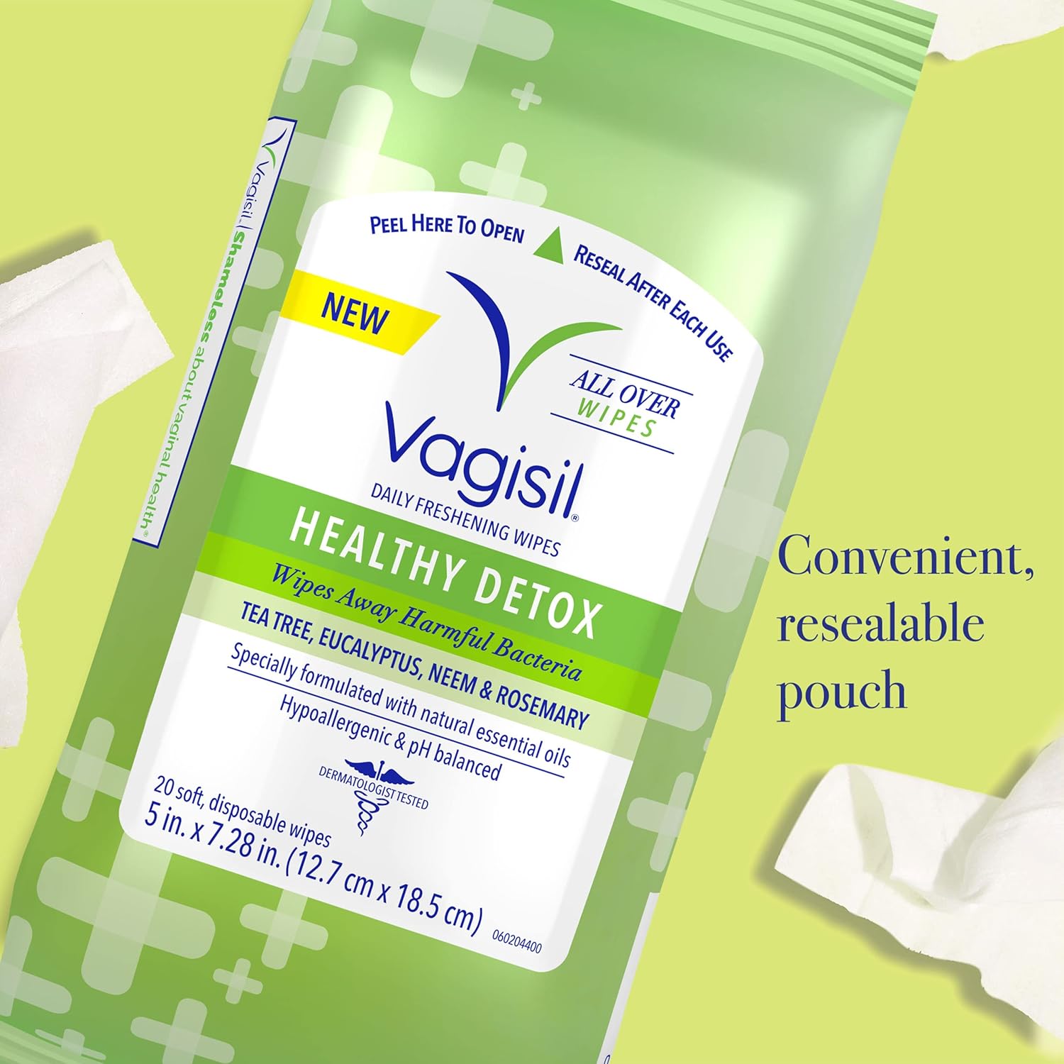 Vagisil All Over Cleaning Wipes, Health Detox Essential Oils, 20 Re-Sealable Pouch - Image 5