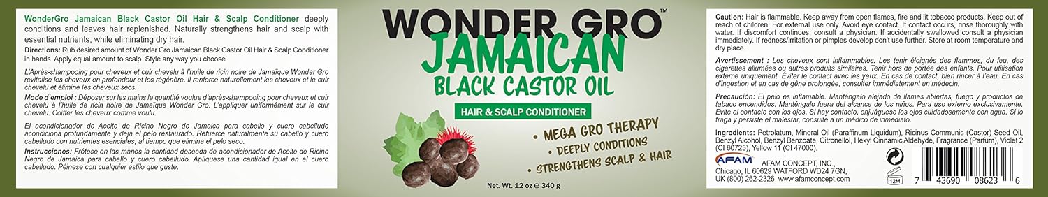 Wonder Gro Jamaican Black Castor Oil Hair Grease Styling Conditioner 12 fl oz Mega Growth Therapy - Image 3