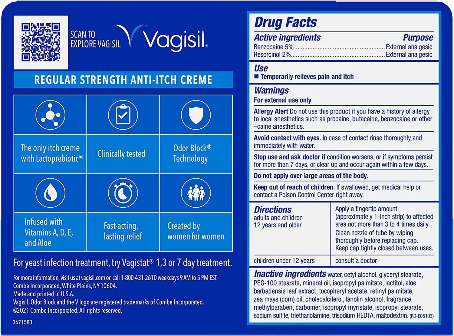 Vagisil Regular Strength Anti-Itch Creme 1 Ounce Tubes 3 Pack Medicated Relief - Image 2