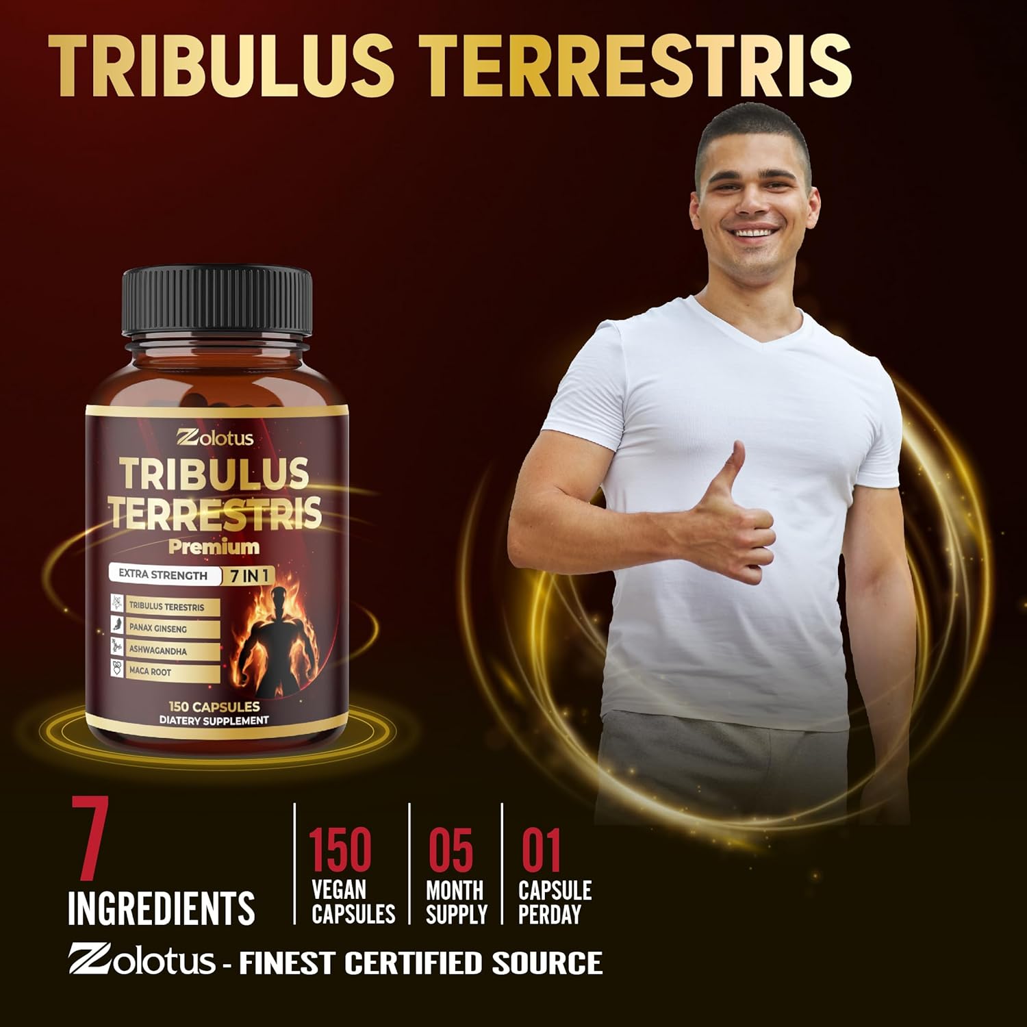 Tribulus Terrestris 150 Count Supplement for Men & Women, 5-Month Supply with Ashwagandha, Ginseng - Image 8