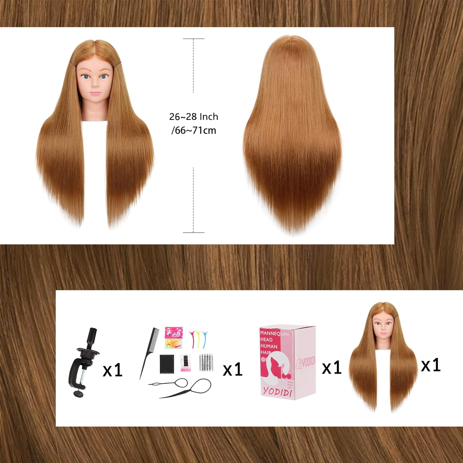 Cosmetology Mannequin Head 80% Human Hair for Styling Practice with Free Clamp Holder #27-UB - Image 6