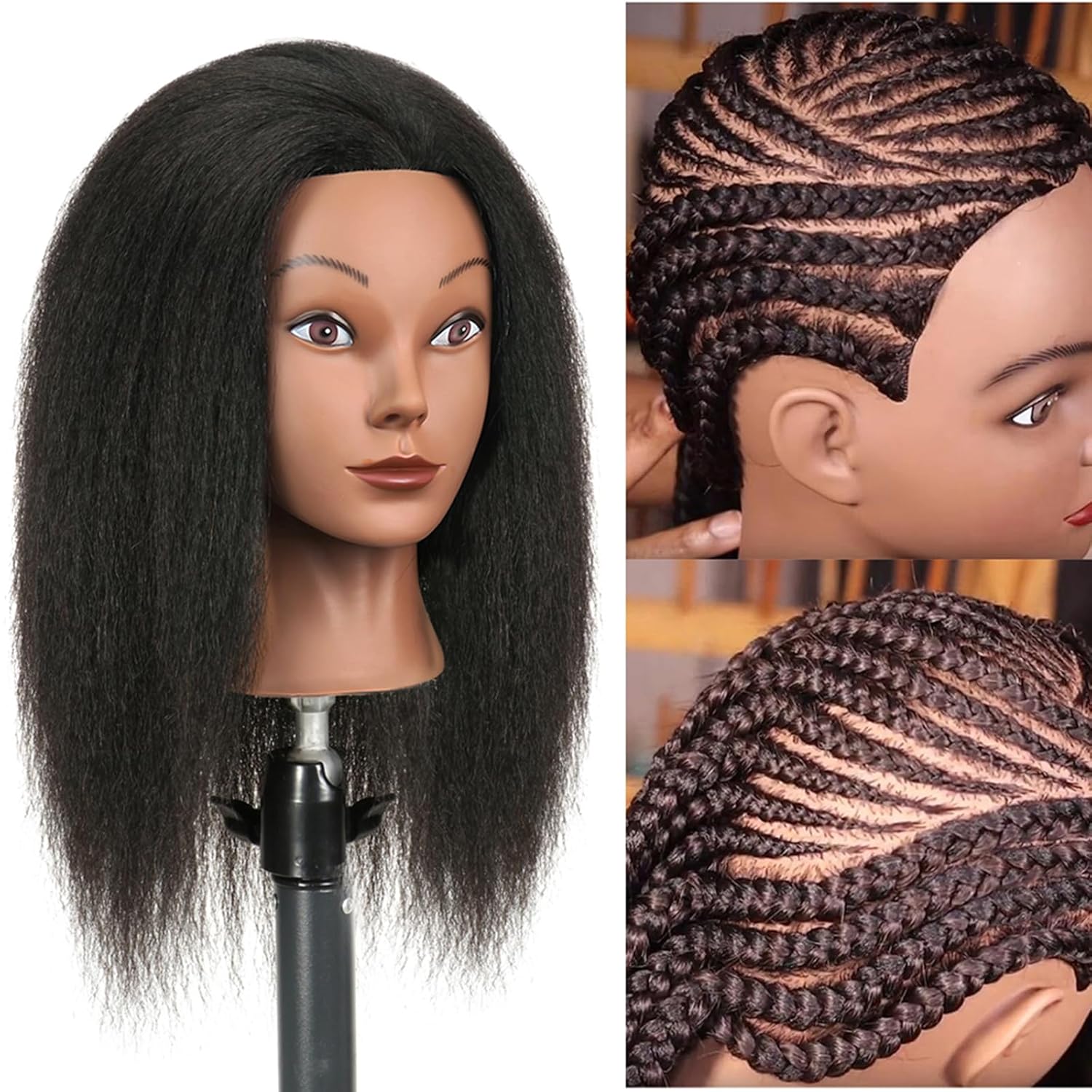 14 Inch Human Hair Mannequin Head for Braiding Practice Realistic Skin Tone Styling Training Head Cosmetology Students Salons Tangle-Free Reusable Hair Training Head - Image 2