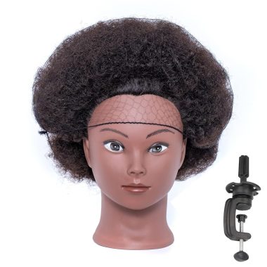 100% Real Hair Afro Mannequin Styling Head for Braiding, Cornrows, and Practice - Includes Table Clamp Stand
