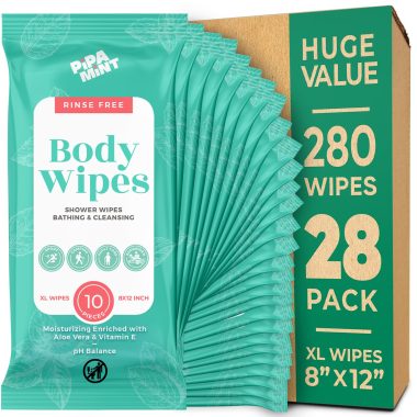 Adult XL Body Wipes for Face and Skin Cleansing - 280 Gentle, No-Rinse Bath Wipes for Travel, Elderly, Gym, Camping