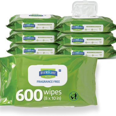 FitRight Personal Cleansing Wipes 8x10 Inch 600 Piece Scented Aloe Moisturizing for Adult Bathing and Elderly Care