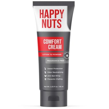 HAPPY NUTS Fragrance-Free Comfort Cream Deodorant for Men, 2.25 oz, Aluminum-Free Anti-Chafing Sweat Defense.