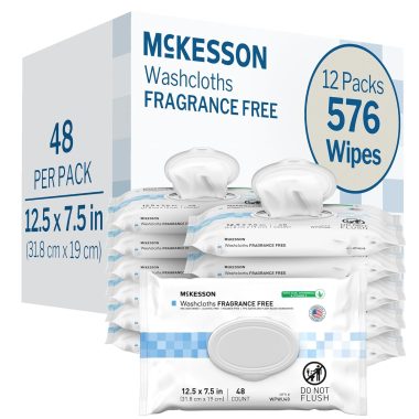 McKesson Unscented Adult Disposable Washcloth Wipes 12 Pack 576 Total Fragrance-Free Body Cleansing