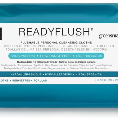 Medline ReadyFlush 24-Count Unscented Biodegradable Flushable Adult Wet Wipes with Aloe