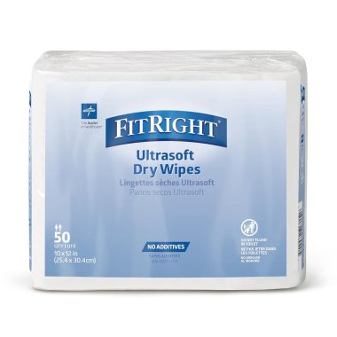 Medline Ultrasoft Hypoallergenic Fragrance-Free Dry Cleansing Wipes 10x13 50 Count