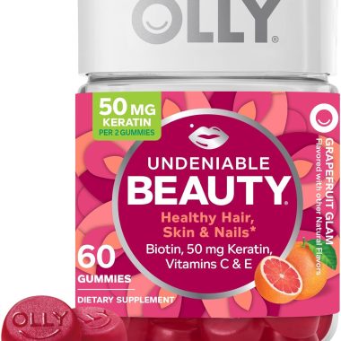 OLLY Undeniable Beauty Grapefruit Gummy Supplement 60 Count 30 Day Supply for Hair Skin Nails with Biotin Vitamin C