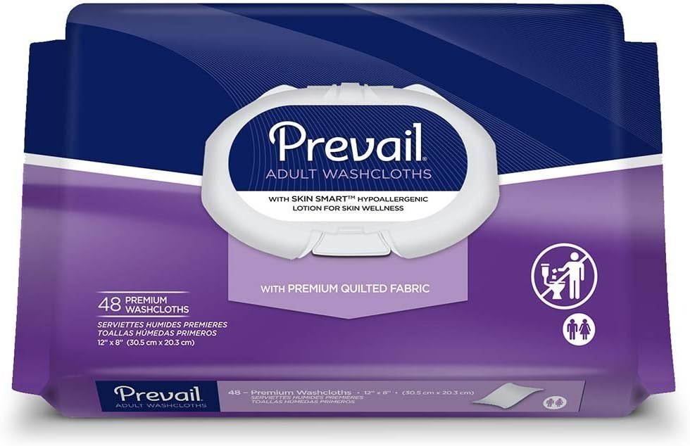 Prevail Premium Quilted Soft Pack Adult Washcloths 48 Count 12"x8" Unisex Disposable Wipes