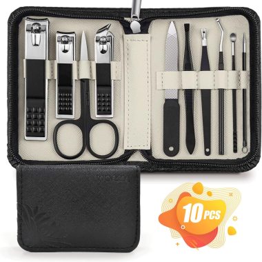 WOAMA 10-in-1 Manicure Pedicure Kit with Black Bag for Women Men