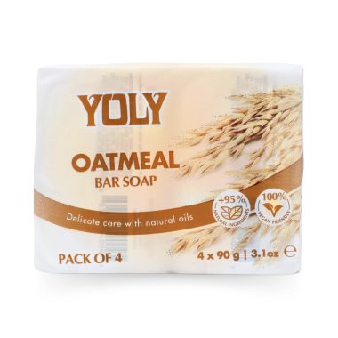 YOLY Oatmeal Bar Soap 4 Pack 90g 95% Natural Vegan Moisturizing for Silky Smooth Skin