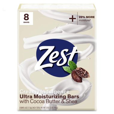 Zest Bar Soap, 8-Bar Pack, Cocoa Butter & Shea for Ultra Moisturizing, Silky Smooth Skin